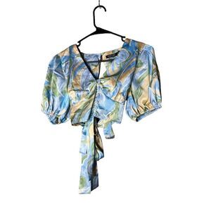 Nasty Gal Blue Satin Crop Top‎ Size 2